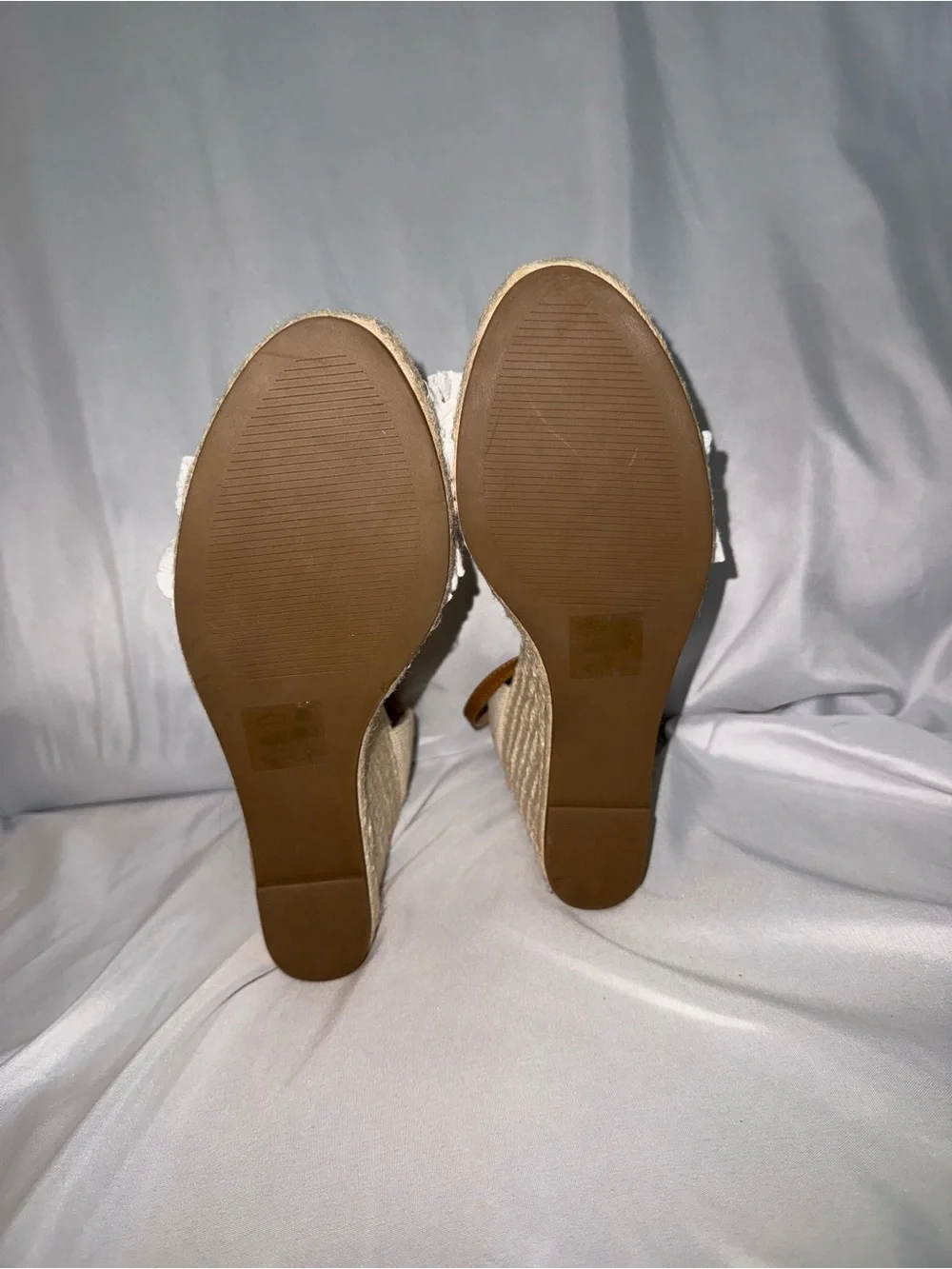 Draper James Cream Ruffle Espadrille Wedges with Tan Ankle Strap
